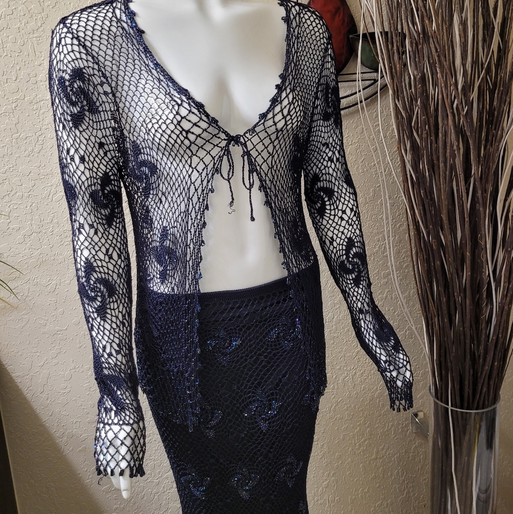 Beautifully detailed sequence stretch skirt and lace top